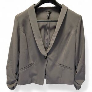 Spacegirlz Grey Ruched 3/4 Sleeve Shawl Collar Blazer Jacket XL Women's